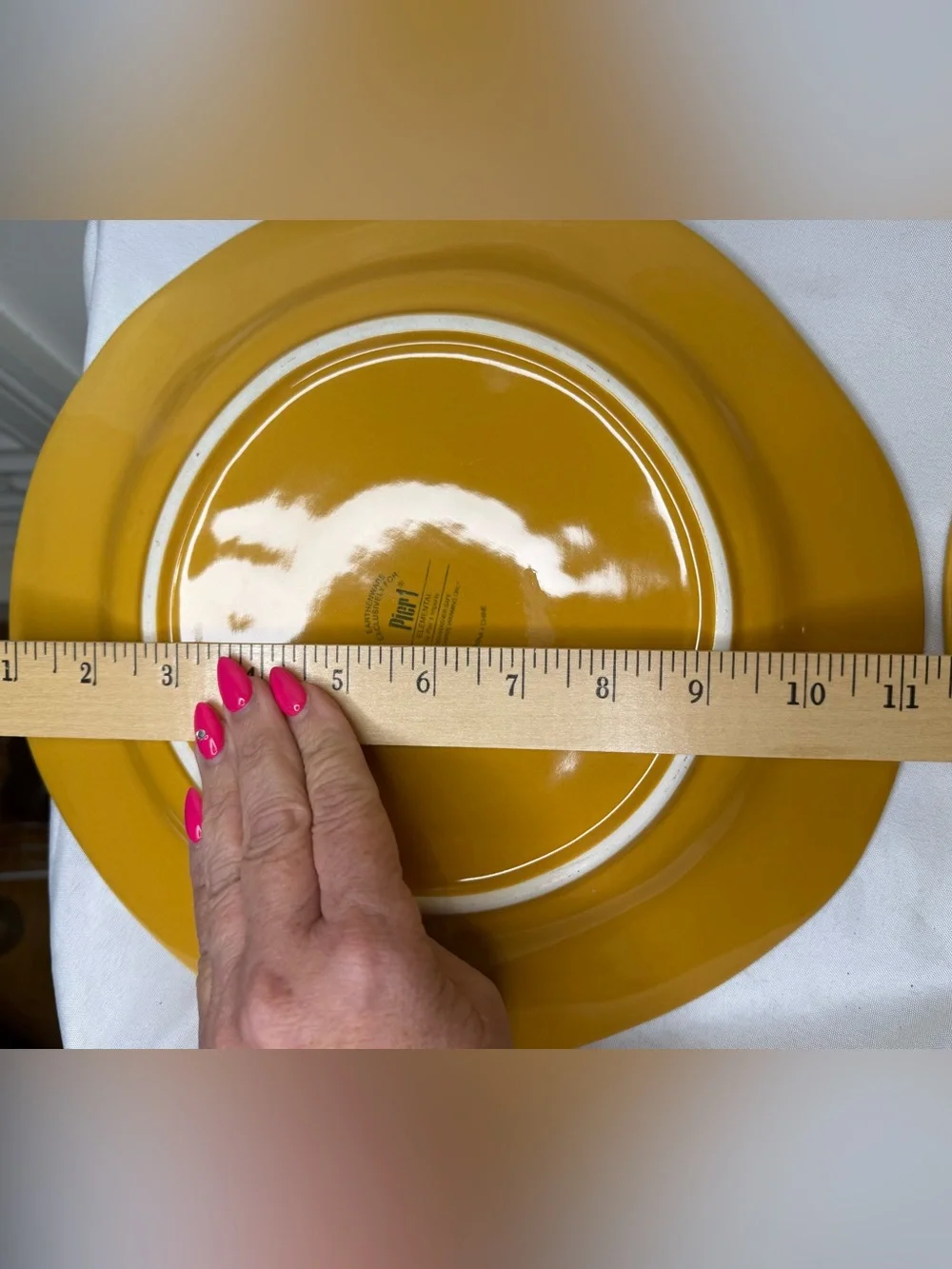 Pair of 12” Vintage Golden Yellow Pier 1 Plates Pattern Elemental So Pretty